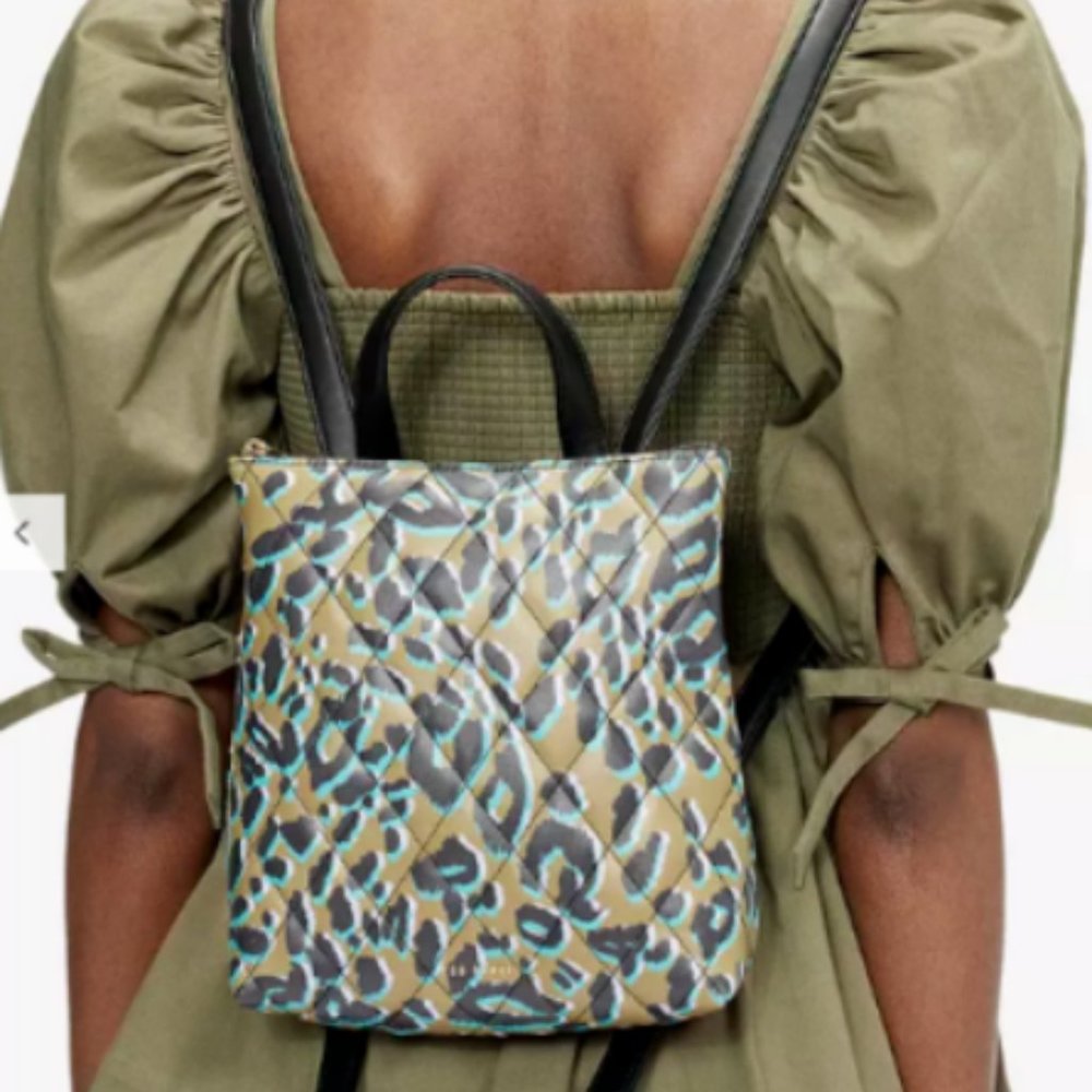 Ted Baker London Quiltoe Leopard Quilted Backpack MSRP$160 in Olive